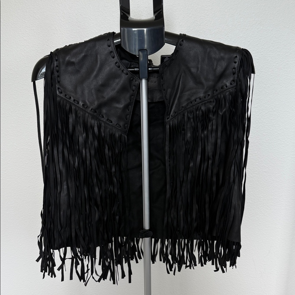 All Saints Black Fringe Leather Vest